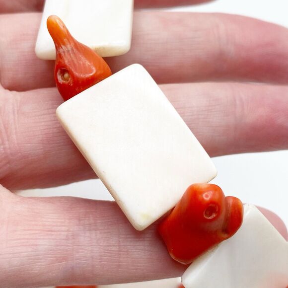 Chunky Dyed Bamboo Coral Mother of Pearl Shell Necklace Oversized Beads Orange - Picture 6 of 8